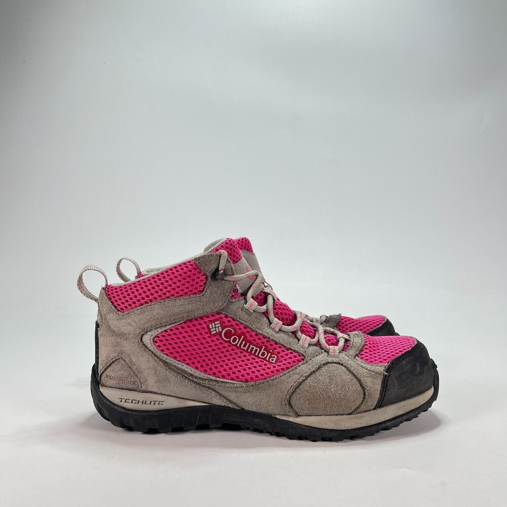Columbia Waterproof Hiking Boots Grey Pink Suede Techlite YY5390 - Youth Size 4